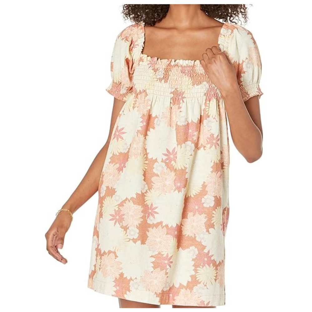 Faherty Ramona Dress Small Warm Jicaro Island 100 Cotton Puff Sleeve Floral